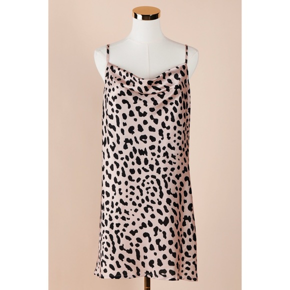 Princess Polly Dresses & Skirts - Sz US 10 XL Princess Polly Silky Leopard Cowl Neck Mini Evening Slip Dress